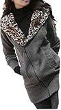 Women Winter Leopard Hoodie Zip Coat Long Sweatshirt Fleece Jacket