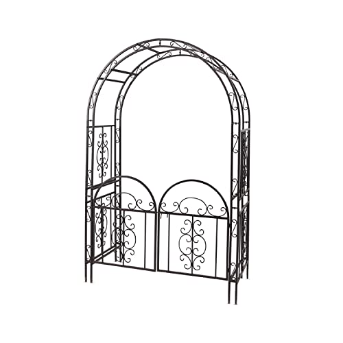 Plow & Hearth Arch Metal Outdoor Garden Arbor with Double Gate Montebello 84in (H) x 53in