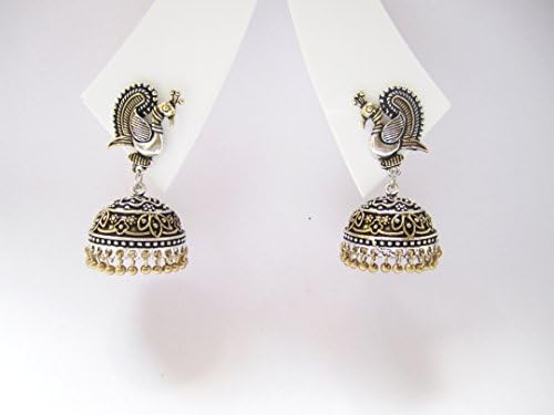 Peacock Antique silver gold metal jhumka,indian jhumka,victorian jhumka earrings,drop jhumkas,bollywood jhumkas,tribal bohemian jhumka/indian earrings