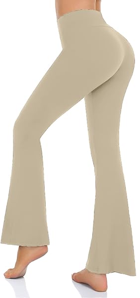 WOMEN’S BOOTCUT YOGA PANTS – FLARED LEGGINGS FOR WOMEN HIGH WAISTED WORKOUT LOUNGE BELL BOTTOM JAZZ DRESS PANTS LIGHT APRICOT