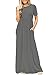 DEARCASE Maxi Dress for Women Grey XX-Large Crewneck Short Sleeves Wedding Guest A-line Casual Loose Party Vintage Spring Summer Beach Long Dresses with Pockets