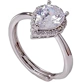 Kokoma Elegant Crystal Teardrop Statement Ring for Women, Cubic Zirconia Water Drop Engagement Ring Adjustable Band Wedding Eternity Rings Chic Jewelry