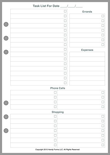 A5 Size Daily Task Planner Insert, Sized and Punched for 6-Ring A5 Notebooks by Filofax, Mulberry, Kikki K, TMI, and others. Sheet Size 5.83