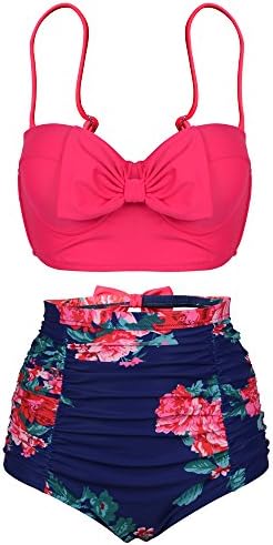 Women's Bow Bikini Floral Push Up High Waist Two Piece Swimsuit Bathing Suits