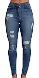 Feel Show Womens Denim Stretch Jeans Skinny Ripped Distressed Pencil Pants (Asian Size, 1-2 Size Up Recommended)