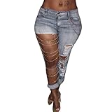 Elevin(TM)Women Hole Ripped Distressed Slim Boyfriend Denim Jeans Pants Trousers
