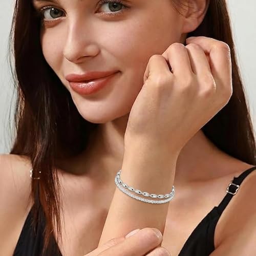 Pulsera de Plata 925 para Mujer, Pulseras Elegante Brazalete Ajustable, Joyeria Accesorios para Mujeres, Regalos Cumpleaños Aniversarios para Mamá, Novia, Esposa, Amiga