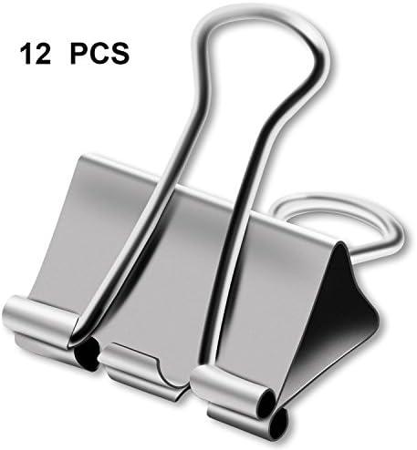Silver Large Metal Binder Clips of 2 inch, Colored paper clamp, Assorted Sizes assortment, For Office School Fold back clip, etc. 0.75 / 1.25 / 2 in (2 inch / 50 mm (Silver), 12 PCS (Silver))