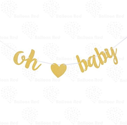 Oh Baby Baby Shower Garland Bunting Banner for Party Wall Stylish Decorations, Sparkly Golden Glitter Letters Bunting