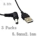 SN-RIGGOR 3-Pack 3.3ft USB to 5.5 mm 2.1 mm 5 Volt DC Barrel Jack Power Cable USB to 5.5mm x 2.1mm Barrel Power Adapter dc to USB Converter USB to dc Power Cable USB to dc 2.1mm