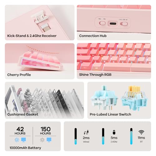 EPOMAKER TH108 V2 PRO Full Size Mechanical Keyboard with Screen&Knob, 10000mAh, BT/2.4Ghz, Mac Modifier PBT Keycap, Hot Swap, RGB, Gasket, Wireless Gaming Keyboard for Mac/PC (Pink, Creamy Jade)