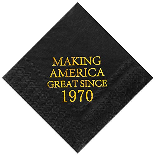 Crisky 50th Birthday Disposabel Napkins Black and Gold Dessert Beverage Cocktail Cake Napkins 50th Birthday Decoration Party Supplies, Making America Great Since 1970, 50 Pack 4.9"x4.9" Folded