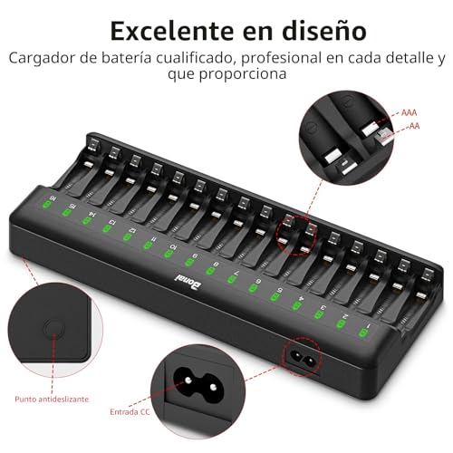BONAI 16 Slots Battery Charger, Battery Charger for AA and AAA Ni-MH Rechargeable Batteries with Smart and Independent Charging, LED Indicator, Batteries Not Included - Black