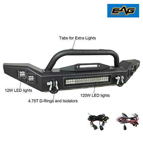 EAG Front Bumper with LED Lights and Winch Plate Fit for 0718 Wrangler