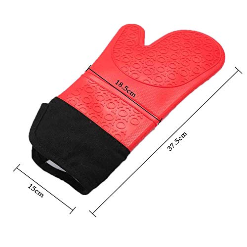 Oven Mitt Silicone Extra Long Heat Resistant Waterproof Non Slip Kitchen Gloves Gray 14.37 Inch 1 Pair