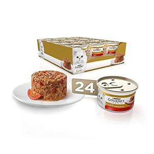 GOURMET Gold Tartelette, Comida Húmeda para Gato Adulto, Paté de Carne de Vacuno con Buey y Tomate, Pack de 24 Latas de 85 g