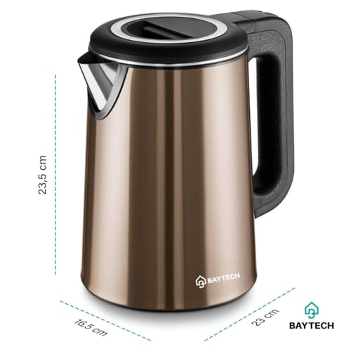 Chaleira Elétrica Inox 2 Litros 127/ 220V com Base Giratória 360° Aquecimento Rápido e Desligamento Automático (Marrom, 127V)