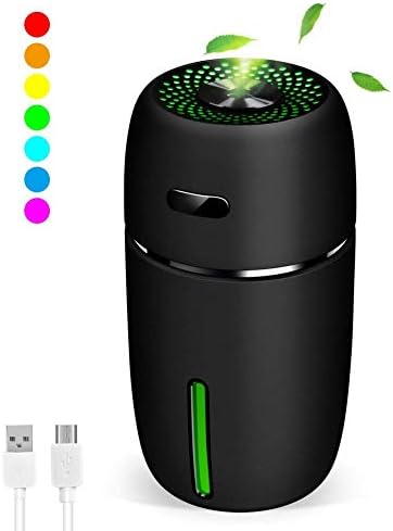 Leeko Mini USB Humidifier, 200ml Mini Portable Humidifiers Desk Personal Air Diffuser with 7 Colors LED Night Light for Desk Travel Office Car and Bedroom