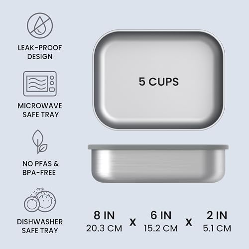 Bentgo MicroSteel Leak-Proof Lunch Box, Microwave-Safe and Oven-Safe Bento Container with Removable Divider, Airtight Lid, Stainless Steel, 5-Cup Capacity, BPA-Free (Stainless Steel)