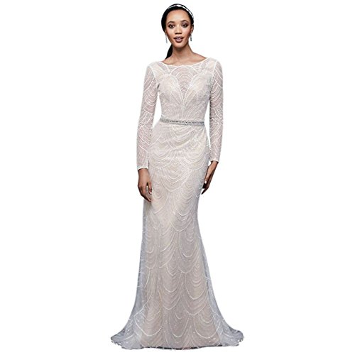 allover sequin art deco sheath wedding dress David's Bridal All Over Sequin Wedding Dress Wedding Dress With Long Sleeve Allover Sequin Mermaid Gown Long