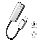 iPhone 7 Adapter 2 in 1, Steanum Lightning to 3.5mm AUX Headphone Jack Splitter (Audio + Charge) Compatible with iOS 11 - No Calling Function and Music Control (Silver)