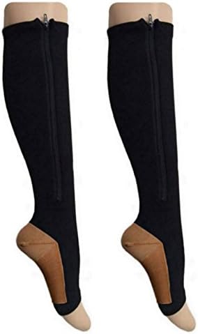 Starmace Leg Calf 20-30 mmHg Compression Zipper Stockings Pressure Circulation Hosiery Varicose Veins Muscle Soreness Zip Up Socks (L/XL, Black)