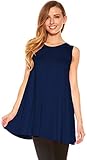 Womens Sleeveless A-Line Tank Top Tunic, Solid Basic Long Flowy Top (Navy-XL)