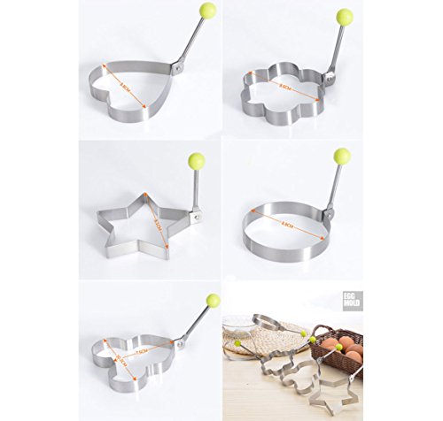 Kuke kitchen 5 different Shape Stainless Steel Fried Egg MoldsNon,stick Ring Molds for Making Cakes, Pancakes, Meatloaf, Biscuits, Different Shapes Great Kitchen Tool (5) - Thumbnail 4