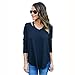 FAPIZI ♥ Women Sweater ♥ Women Long Sleeve T-Shirt Blouse Casual Loose Cotton Tops (XL, Blue)