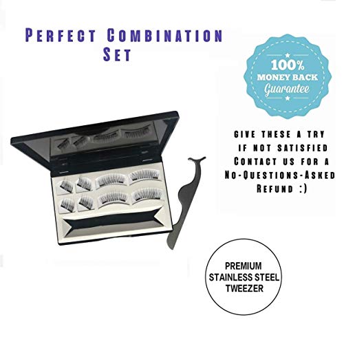 No Glue Dual Magnetic Eyelashes 0.2mm Ultra Thin Magnet Lightweight & Easy to Wear Best 3D Reusable Lashes Extensions (2 pairs with Stainless Steel Tweezers) - Thumbnail 6