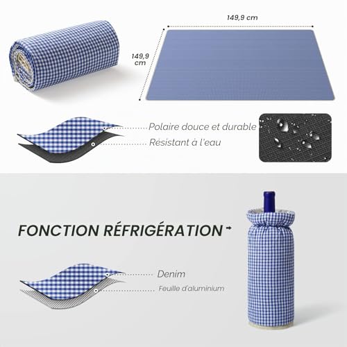 DHAEE 4 Person Wicker Picnic Basket with Insulated Compartment and Waterproof Picnic Blanket, Detachable Strap, Wine Bag, Hiking, BBQ and Couples