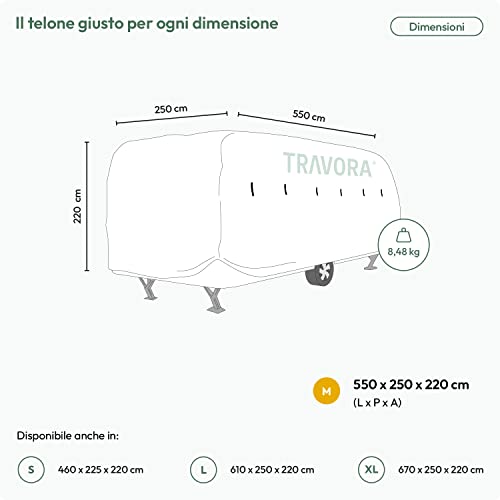 TRAVORA - Caravan Cover - Caravan Window Cover - Caravan Cover - Dust and Moisture Protection - Waterproof - Available in Various Sizes M (550 x 250 x 220 cm)