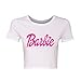 Barbie White Crop T-shirt with Barbie Pink Lettering and a Heart M