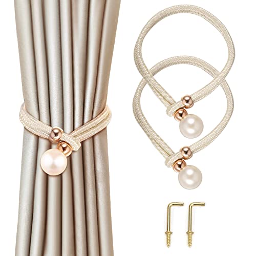 Zurci Elegant Pearl Ball Curtain Tiebacks - 2 Pack of Double Color Rope Holders for Drapes - Modern and Elegant Decor (Color1, 2)