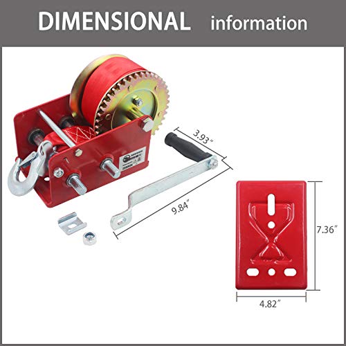 OPENROAD Boat Winch 2500lbs Hand Winch, with 32ft Red Strap and 2 Speed switchable, for Boat Trailer Towing Winch… - Image 5