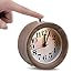 ECVISION Handmade Classic Small Round Silent Table Snooze Wood Alarm Clock with nightlight-Black Walnut Wooden Clock