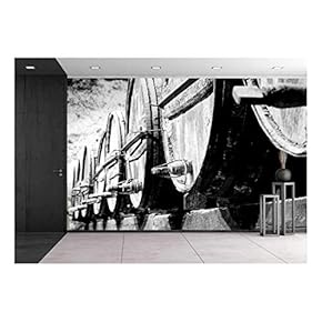 Whisky or Wine Barrels in Black and White - Removable Wall Mural | Self-Adhesive Large Wallpaper - 66x96 inches