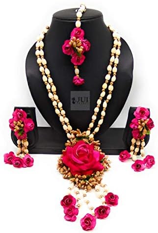 JUIP_520 JUI PEARLS Pink Floret/Flower Jeweler for Bridal Full Set GOTA Flower Jewellery for Mehandi,HALDI,GODBHARAI,Baby Shower,Marriage,Kitty Party,Wedding Bride.