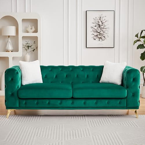KEIKI 83" Luxury Oversized Velvet Chesterfield Sofa with 2 Pillows, Mid-Century…