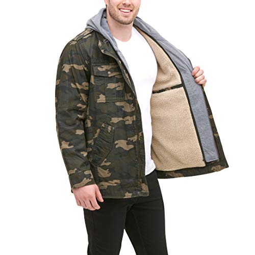 Cotton Levi's Men's Big & Tall Washed Cotton Hooded Military Jacket, Camouflage, 2X Big