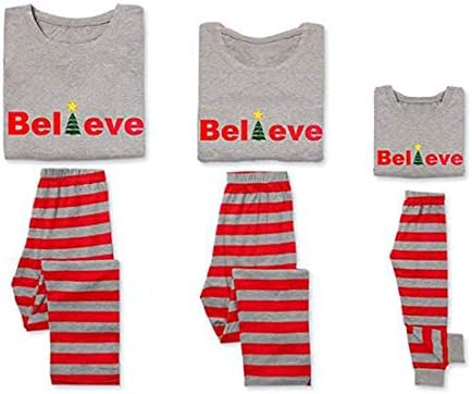 Family Matching Christmas Tree Pajamas Set, Letter Printed Tops Striped Pants Pjs Holiday Sleepwear