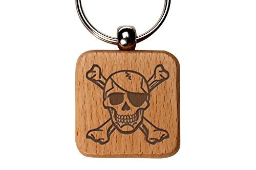Pirate Skull 3 Custom Engraved Wooden Square Key Chain By NDZ Performance