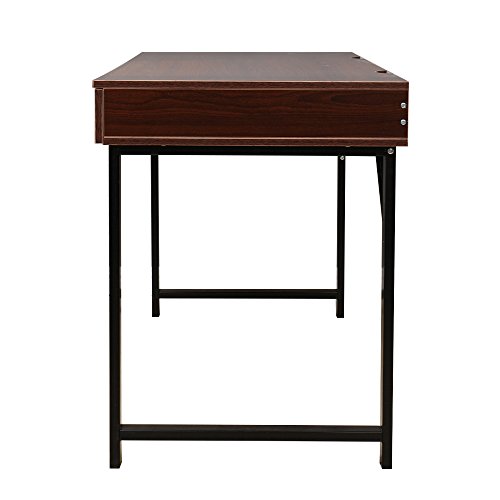 Dland Home Office Computer Desk with 2 Drawers 858-W, Composite Wood Board with Metal Frame, Walnut Black Leg, 47" Medium Size, 1 Pack