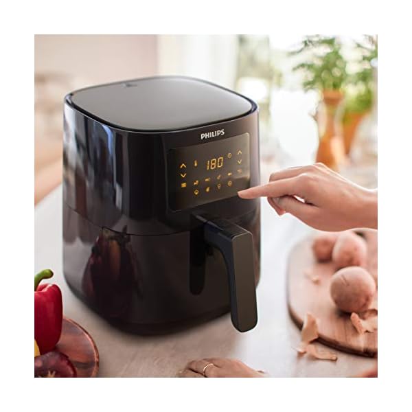 Philips-Essential-Air-Fryer-with-Rapid-Air-Technology-08Kg-41L-1400-Watt-Black-HD925291 Philips Essential Air Fryer - 4.1 L, 0.8Kg, 1400 watt, Recipes (NutriU App), 7 cook presets, Rapid Air Technology…