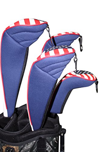 Majek USA Patriot Golf Zipper Head Covers 1 3 5 H Driver Hybrid Fairway Headcovers