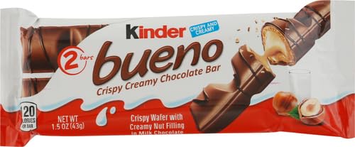 KINDER BUENO MILK CHOCOLATE AND HAZELNUT CREAM CANDY BAR, 2 KINDER BUENO BARS PER PACK