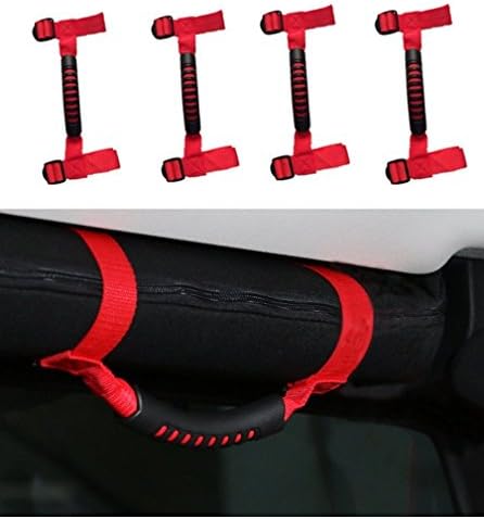 Jenaka 4 X Grab Handles Grip Handle fit Jeep Wrangler Yj Tj Jk JKU Sports Sahara Freedom Rubicon X &amp; Unlimited X 2/4 Door 1995-2016 (Red)