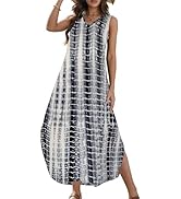 Zilcremo Women 2022 Summer Sleeveless Dress Casual V Neck Loose Split Tshirt Long Dresses