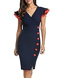 Acevog Women's Business Deep-V Neck Vintage Cap Sleeve Bodycon Pencil Dress