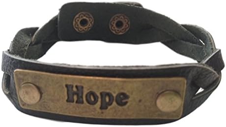 Charming 'Hope' Black Leather Expression Snap Bracelet